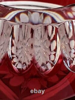 MCM Bohemian Glass Cranberry Red Cut To Clear Crystal Vase 5.3/4 Rose Bowl