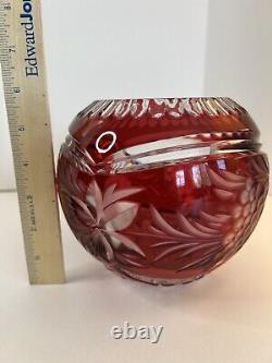 MCM Bohemian Glass Cranberry Red Cut To Clear Crystal Vase 5.3/4 Rose Bowl