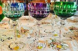 MCM Crystal Set of 6 Nachtmann Stem Glasses with Overlay Cut to Clear Excellent