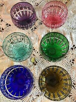 MCM Crystal Set of 6 Nachtmann Stem Glasses with Overlay Cut to Clear Excellent