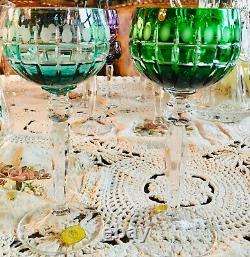 MCM Crystal Set of 6 Nachtmann Stem Glasses with Overlay Cut to Clear Excellent