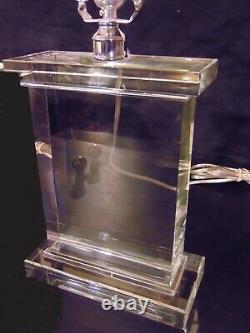 MCM Mid Century Heavy Crystal Cut Thick Glass Modern Decor Table Square Lamp