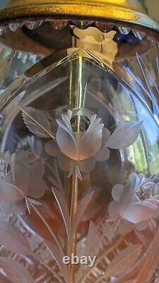 MCM Vintage Dresden Crystal Cut Glass Flower Table Lamp with Brass Plating