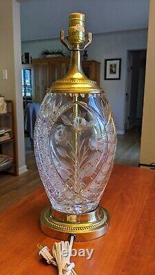 MCM Vintage Dresden Crystal Cut Glass Flower Table Lamp with Brass Plating
