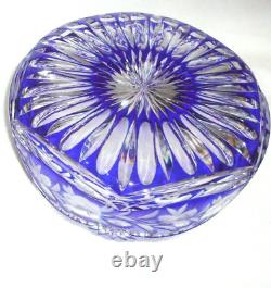 MINTY Large 8 1/4 Vintage HEAVY LEAD CRYSTAL CUT GLASS Cobalt Blue Clear BOWL
