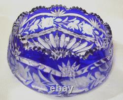 MINTY Large 8 1/4 Vintage HEAVY LEAD CRYSTAL CUT GLASS Cobalt Blue Clear BOWL