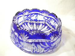 MINTY Large 8 1/4 Vintage HEAVY LEAD CRYSTAL CUT GLASS Cobalt Blue Clear BOWL