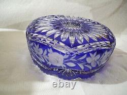 MINTY Large 8 1/4 Vintage HEAVY LEAD CRYSTAL CUT GLASS Cobalt Blue Clear BOWL