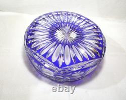MINTY Large 8 1/4 Vintage HEAVY LEAD CRYSTAL CUT GLASS Cobalt Blue Clear BOWL