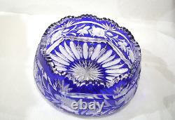 MINTY Large 8 1/4 Vintage HEAVY LEAD CRYSTAL CUT GLASS Cobalt Blue Clear BOWL