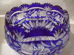 MINTY Large 8 1/4 Vintage HEAVY LEAD CRYSTAL CUT GLASS Cobalt Blue Clear BOWL