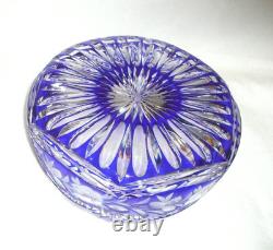 MINTY Large 8 1/4 Vintage HEAVY LEAD CRYSTAL CUT GLASS Cobalt Blue Clear BOWL