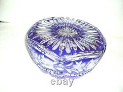 MINTY Large 8 1/4 Vintage HEAVY LEAD CRYSTAL CUT GLASS Cobalt Blue Clear BOWL