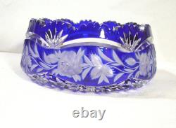 MINTY Large 8 1/4 Vintage HEAVY LEAD CRYSTAL CUT GLASS Cobalt Blue Clear BOWL