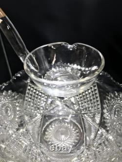 MINT Boxed 15pc Imperial Whirling Star Lead Crystal Punch Set UV Manganese