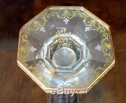 MOSER 8 Facet Cut 2 Pedestal Base Crystal withGold Gilt, Enameling 1890's Signed