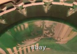 Magda Nemeth Afa Barnyard Rooster Hens Bowl Emerald Green Cut To Clear Crystal