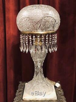 Magnificent Antique Huge 26 Cut Glass Crystal Mushroom Shade Lamp All Prisms