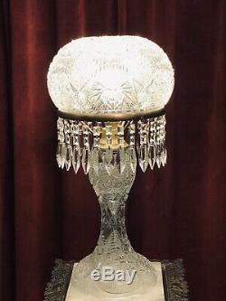 Magnificent Antique Huge 26 Cut Glass Crystal Mushroom Shade Lamp All Prisms