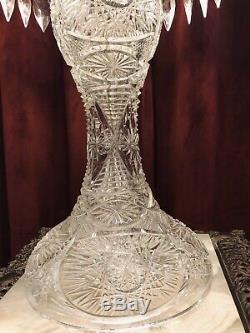 Magnificent Antique Huge 26 Cut Glass Crystal Mushroom Shade Lamp All Prisms