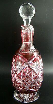 Magnificent French Baccarat Crystal Decanter with Stopper Red Cut to Clear c1900