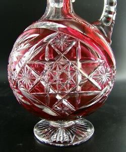 Magnificent French Baccarat Crystal Decanter with Stopper Red Cut to Clear c1900