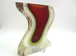 Mandruzzato textured & facet cut Murano red amber blue sommerso Ice glass vase