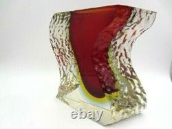 Mandruzzato textured & facet cut Murano red amber blue sommerso Ice glass vase