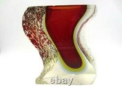 Mandruzzato textured & facet cut Murano red amber blue sommerso Ice glass vase