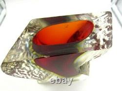 Mandruzzato textured & facet cut Murano red amber blue sommerso Ice glass vase