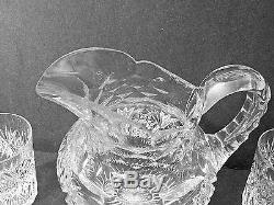 Marked Hawkes Abp Cut Lead Crystal Glass Pitcher With 5 Matching Tumblers