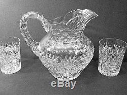 Marked Hawkes Abp Cut Lead Crystal Glass Pitcher With 5 Matching Tumblers