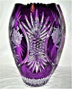 Massive Bohemian/Czech Crystal Vase Purple Amethyst Etched & Hand Cut