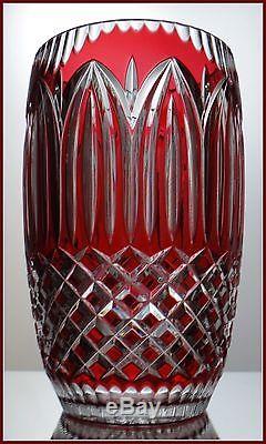Massive CRANBERRY RED PINK Vase CUT TO CLEAR 24% PbO Lead CRYSTAL Heavy GERMANY