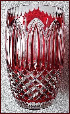 Massive CRANBERRY RED PINK Vase CUT TO CLEAR 24% PbO Lead CRYSTAL Heavy GERMANY