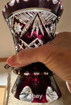 Matched Set Czech Crystal Glass Cut to Clear Vases 5.5 T Ruby Red Vintage