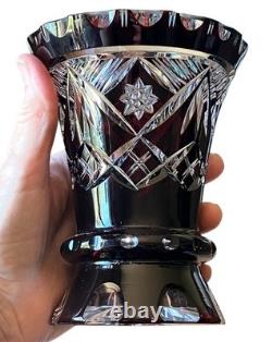 Matched Set Czech Crystal Glass Cut to Clear Vases 5.5 T Ruby Red Vintage