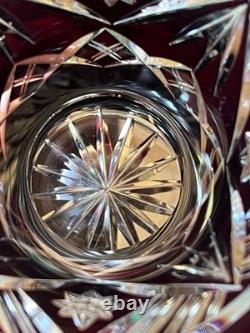 Matched Set Czech Crystal Glass Cut to Clear Vases 5.5 T Ruby Red Vintage