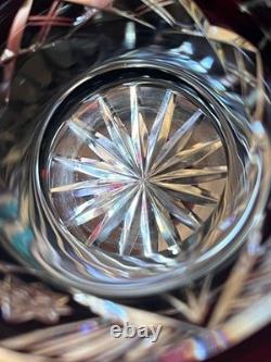 Matched Set Czech Crystal Glass Cut to Clear Vases 5.5 T Ruby Red Vintage