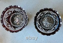 Matched Set Czech Crystal Glass Cut to Clear Vases 5.5 T Ruby Red Vintage