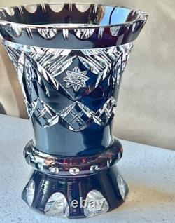 Matched Set Czech Crystal Glass Cut to Clear Vases 5.5 T Ruby Red Vintage