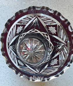 Matched Set Czech Crystal Glass Cut to Clear Vases 5.5 T Ruby Red Vintage