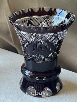 Matched Set Czech Crystal Glass Cut to Clear Vases 5.5 T Ruby Red Vintage