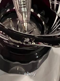 Matched Set Czech Crystal Glass Cut to Clear Vases 5.5 T Ruby Red Vintage