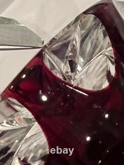 Matched Set Czech Crystal Glass Cut to Clear Vases 5.5 T Ruby Red Vintage