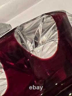 Matched Set Czech Crystal Glass Cut to Clear Vases 5.5 T Ruby Red Vintage