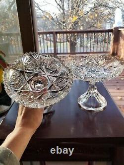 Matching Pair Compotes Candy dishes, American Brilliant Period Cut glass Crystal