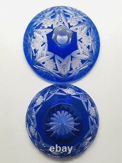 Mid Century Bohemian Czech Cobalt Blue Cut to Clear Crystal Bowl Trinket Dish