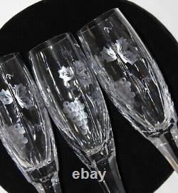 Mikasa Bacchus Fluted Champagne Glass Cut Crystal Grapes Leaves Set 8