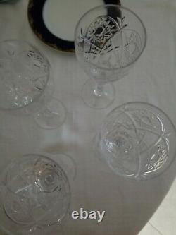 Mint Bohemian Clear Cut Crystal Wine Glass Set of 4.75 height. Mint